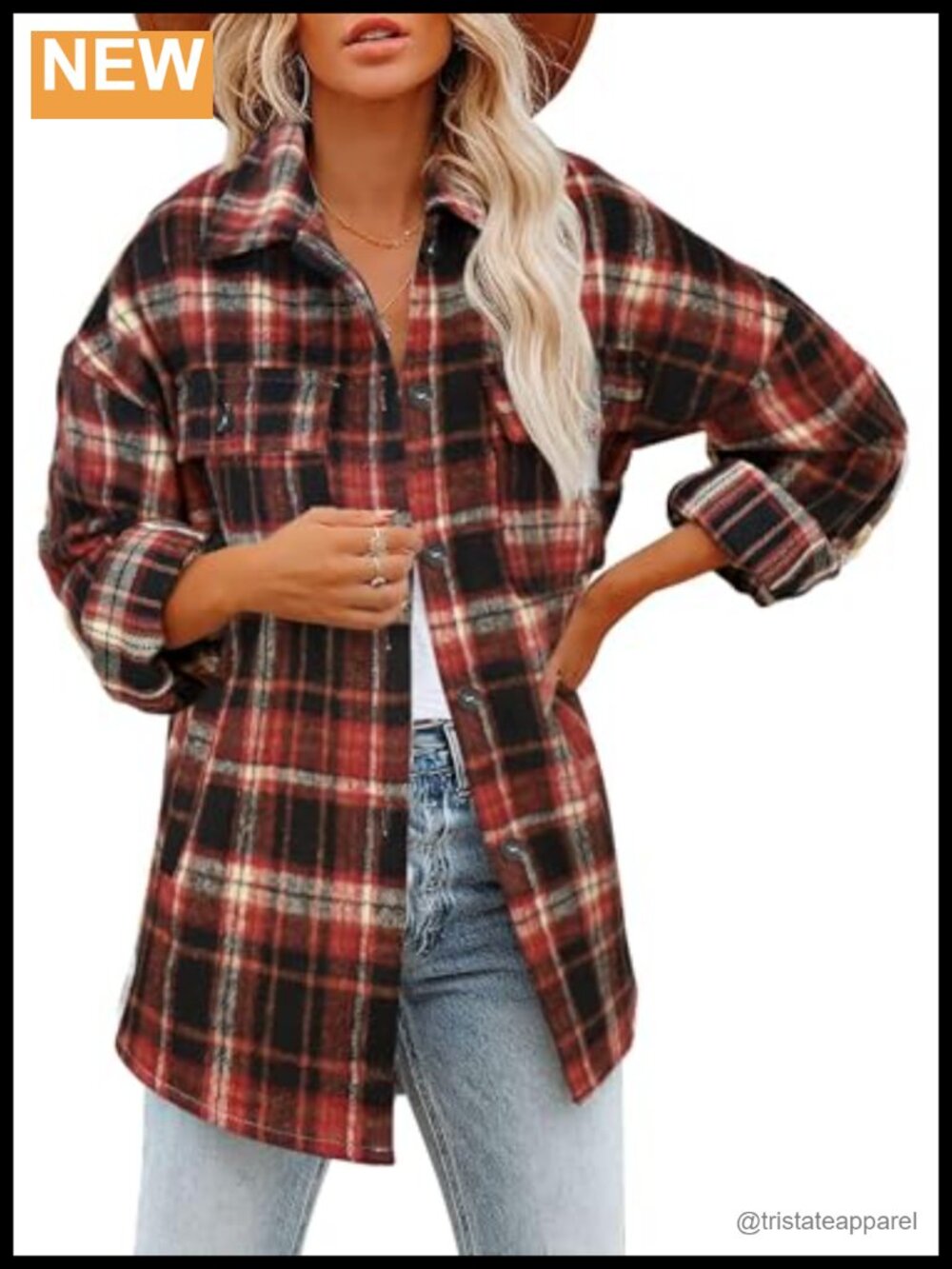 Flannel Plaid Shacket Button Down Shirt Jacket Oversized Fit